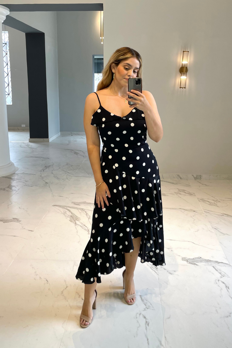 Vestido polka dot, tirantes Black & Rose