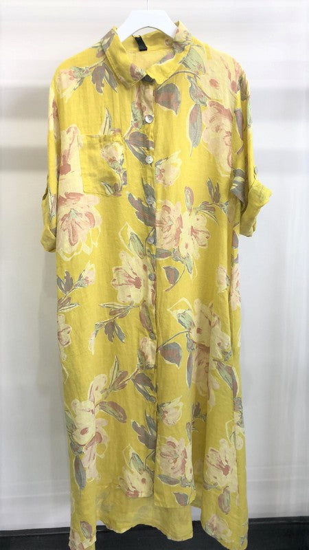 Vestido amarillo floral botones