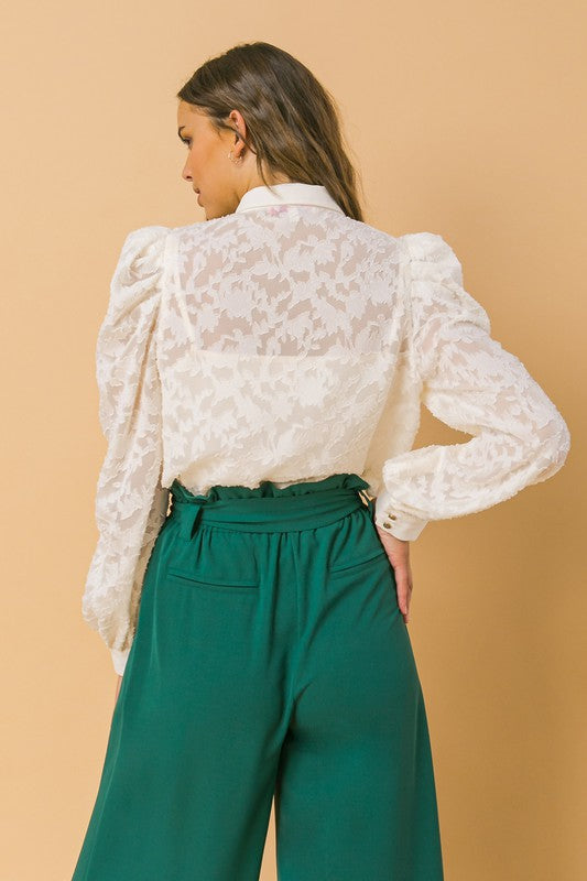 Blusa marga larga encaje con ruffle