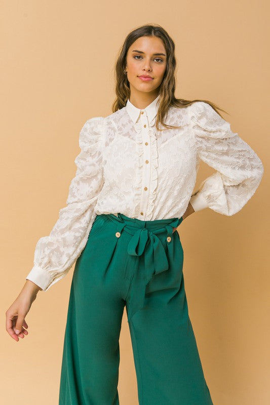 Blusa marga larga encaje con ruffle