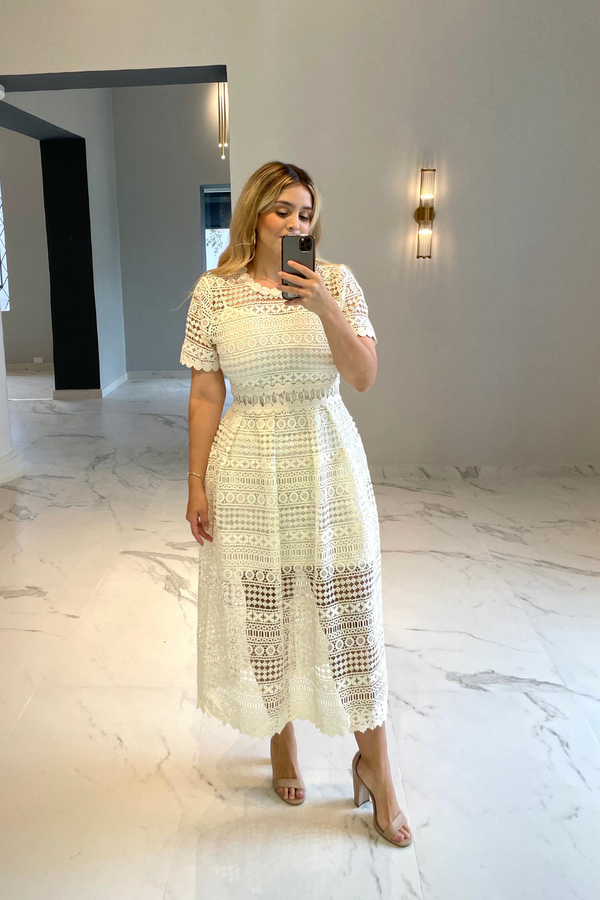 Vestido midi encaje ivory