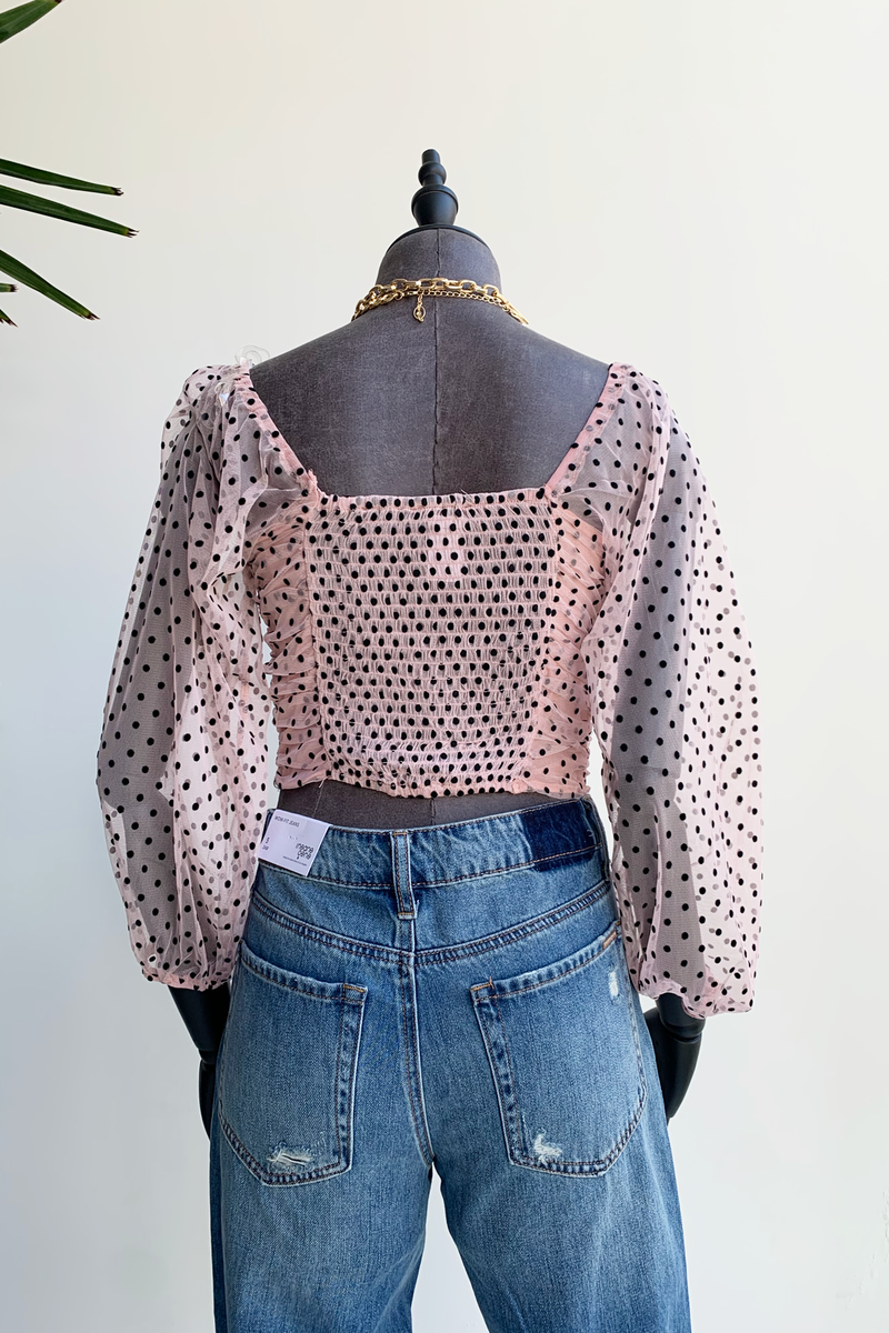 -50% Blusa tull drapeada con tull polka dot