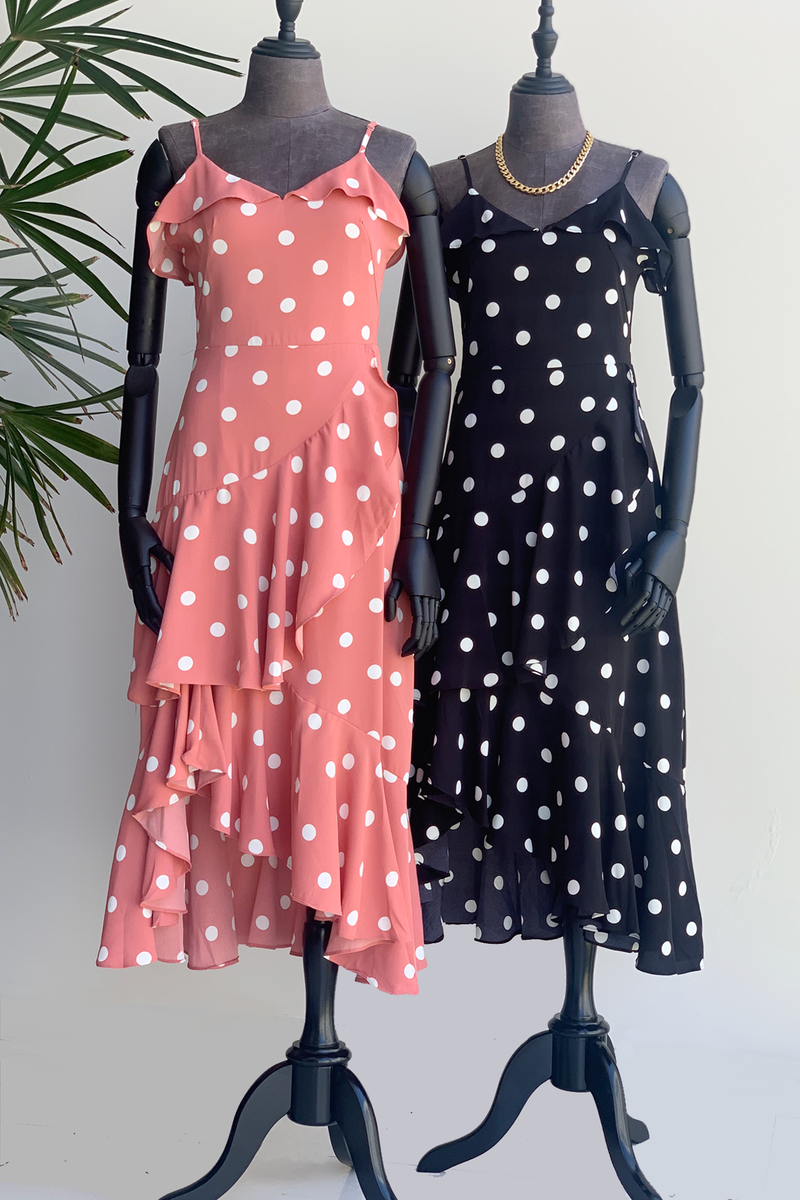 Vestido polka dot, tirantes Black & Rose