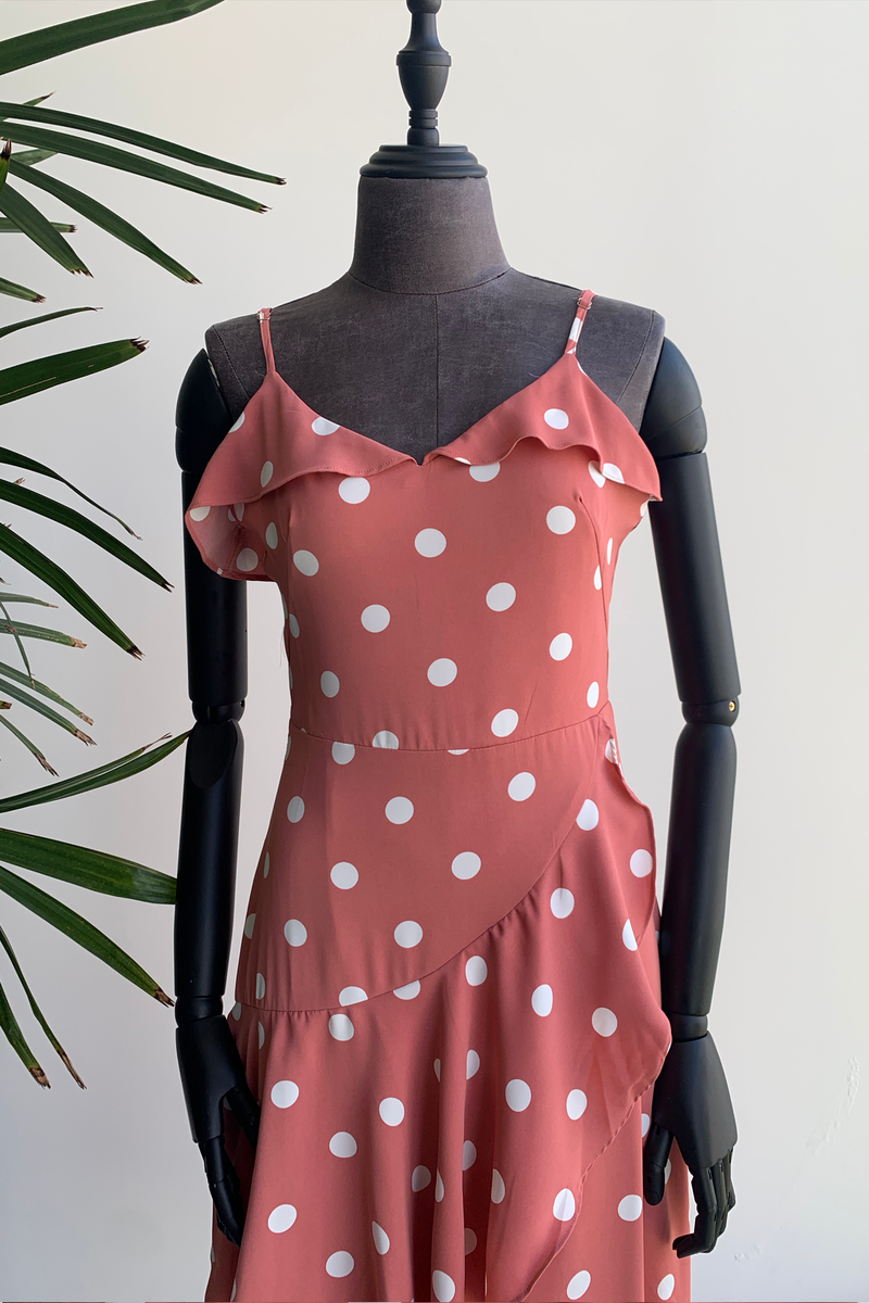 Vestido polka dot, tirantes Black & Rose