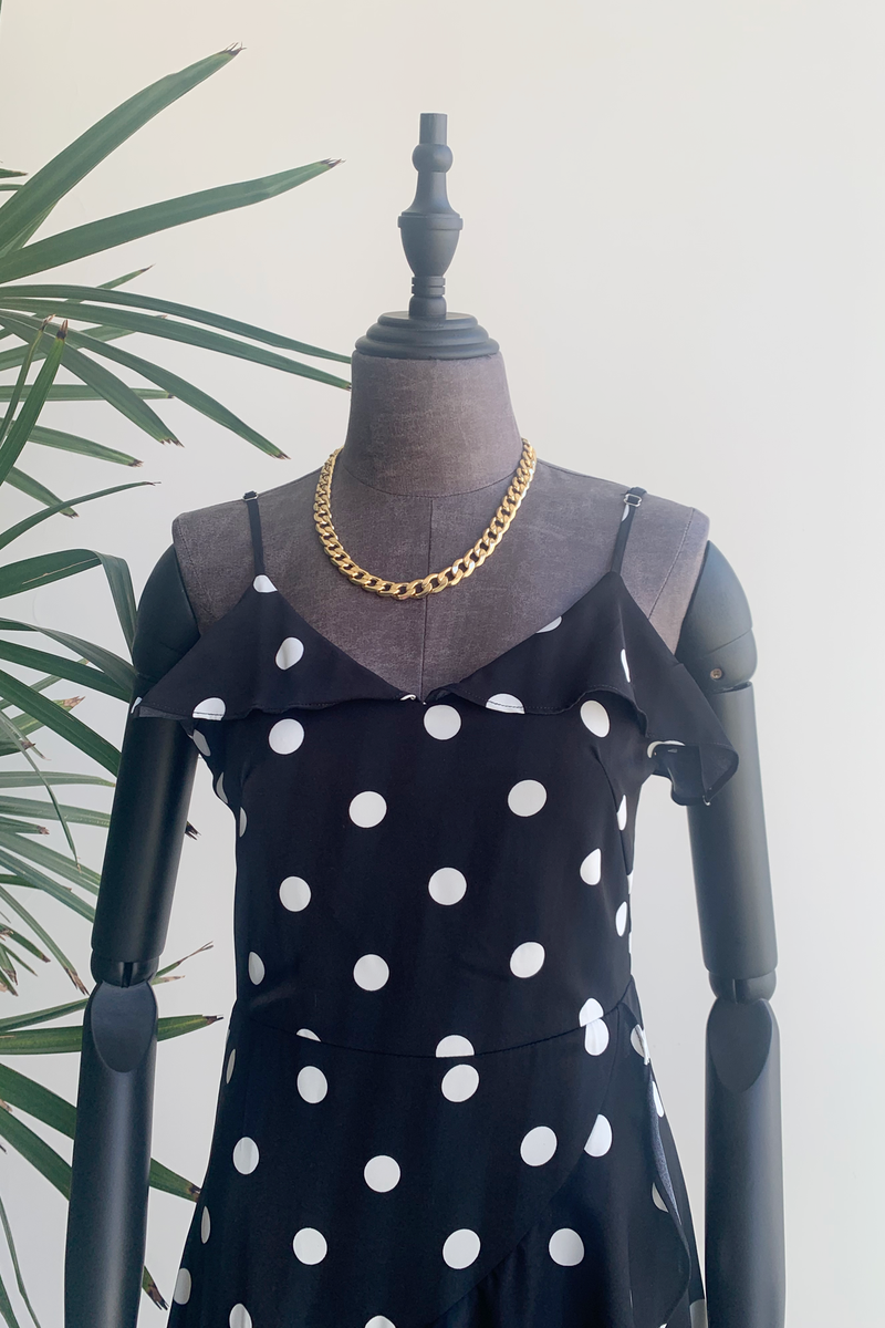 Vestido polka dot, tirantes Black & Rose