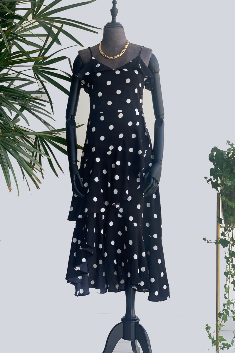 Vestido polka dot, tirantes Black & Rose