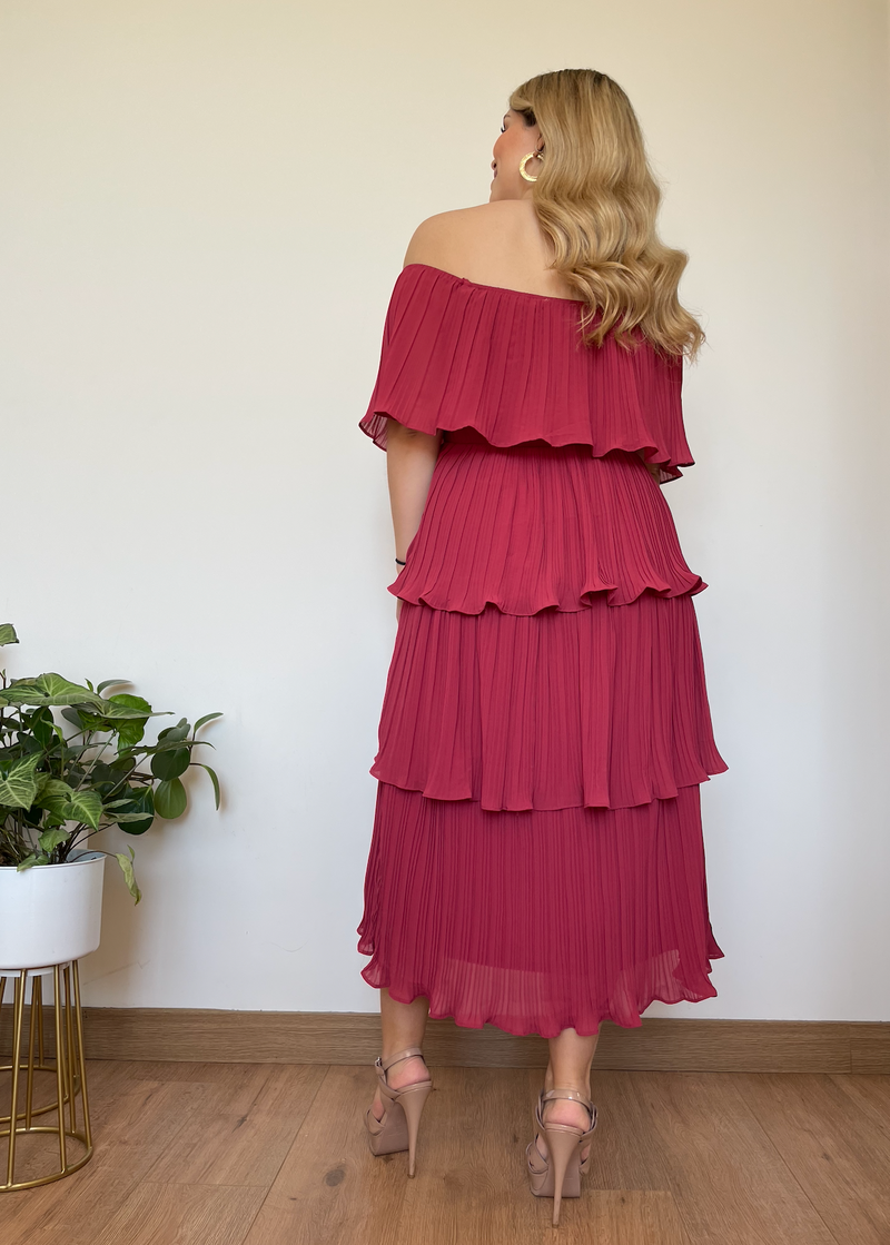 Vestido strapless midi dusty rose